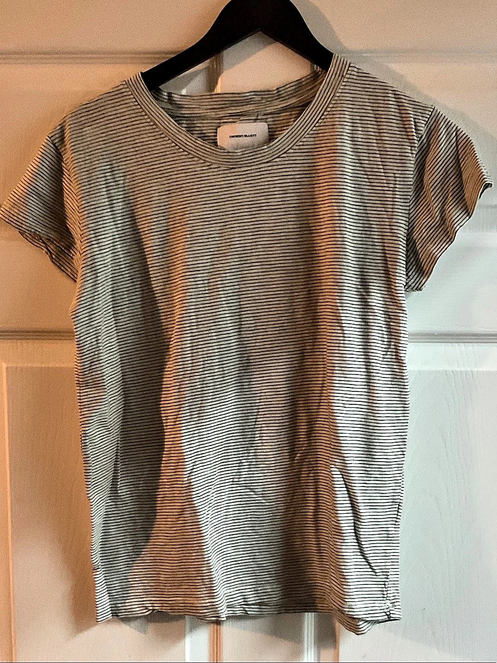 Current/Elliott Striped Short Sleeve Top in Gray & White Size 1